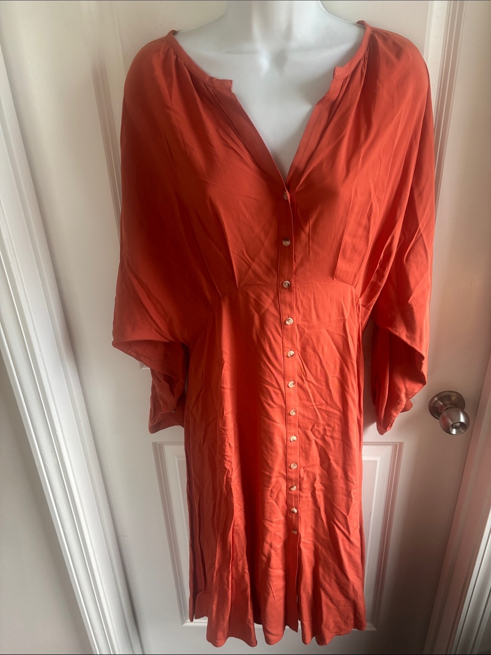 LOFT Long Sleeve Button-Front Dress in Burnt Orange -Sz S - NWT